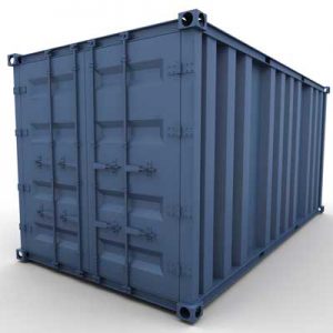 short blue shipping container